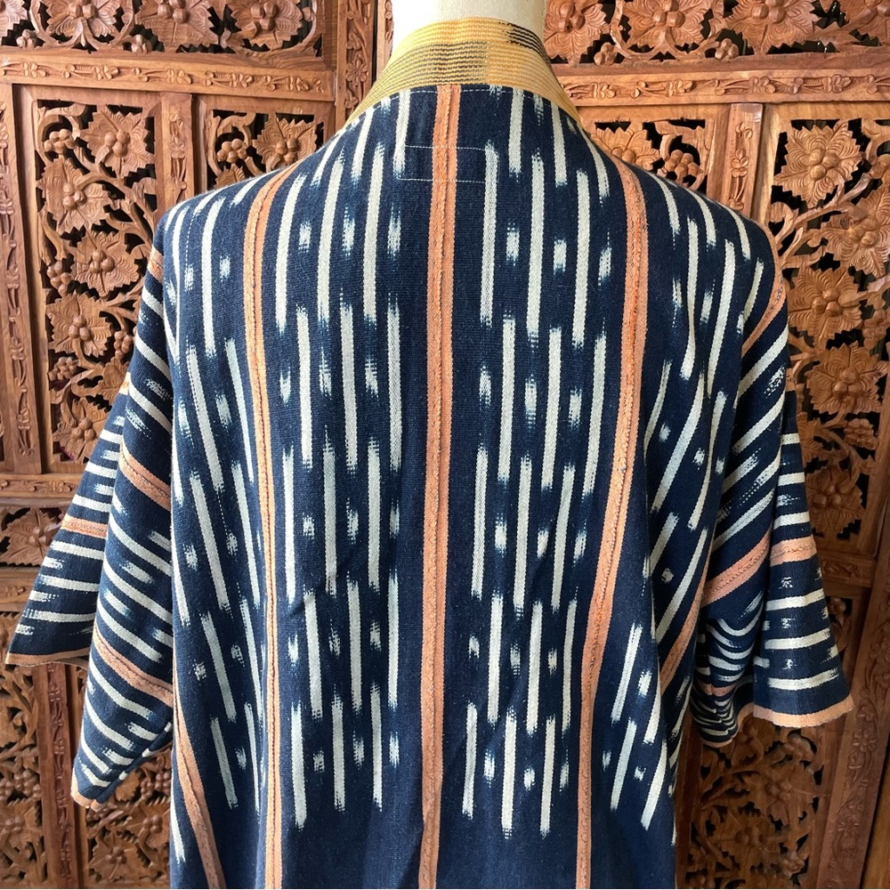 Vintage Handmade African Ikat Tribal Open Front Kimono with Fringe - Picture 9 of 13